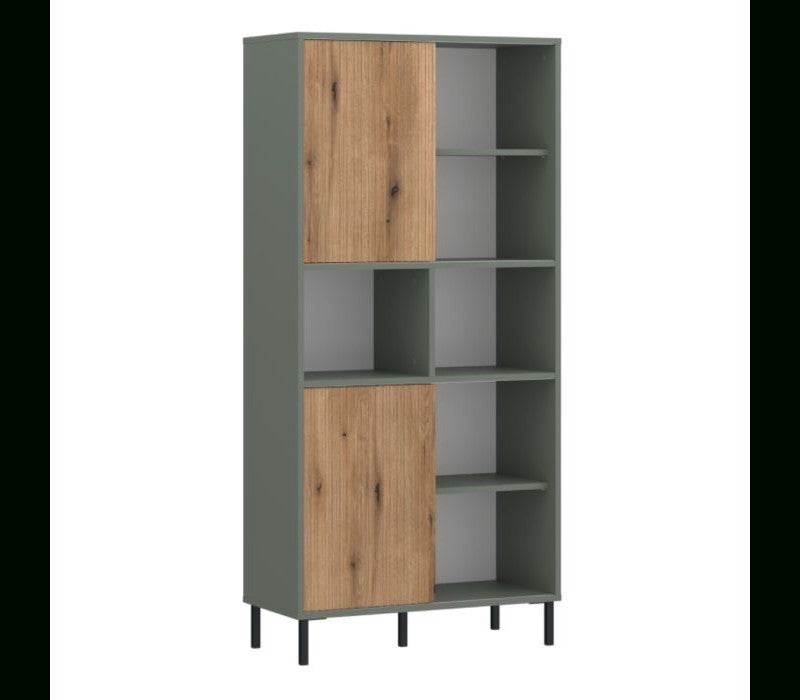 Darwin Bookcase 2 Door in Green/Oak