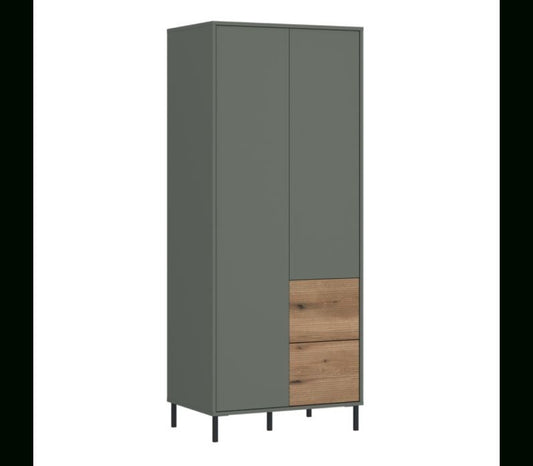 Darwin Wardrobe 2 Door 2 Drawer in Green/Oak