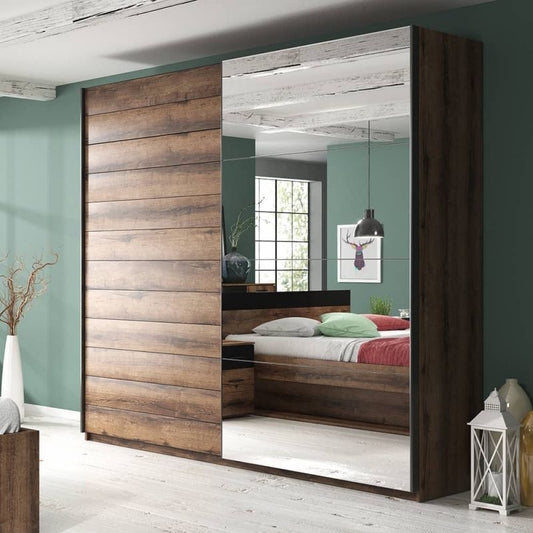 Beta Black & Oak Monastery 2 Sliding Door Mirrored Wardrobe