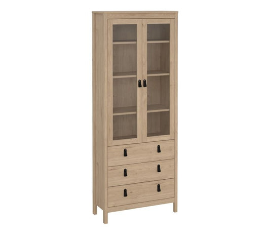 Barcelona China Cabinet 2 Doors with Glass + 3 Drawers in Jackson Hickory Oak