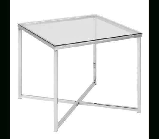 Cross Square Metal Side Table with Glass Top