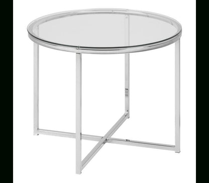 Cross Round Metal Side Table with Glass Top