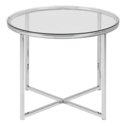 Cross Round Metal Side Table with Glass Top