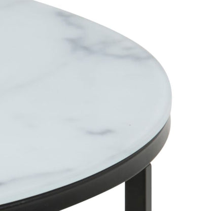 Alisma Round Coffee Table with Marble Effect Glass Top & Black Legs