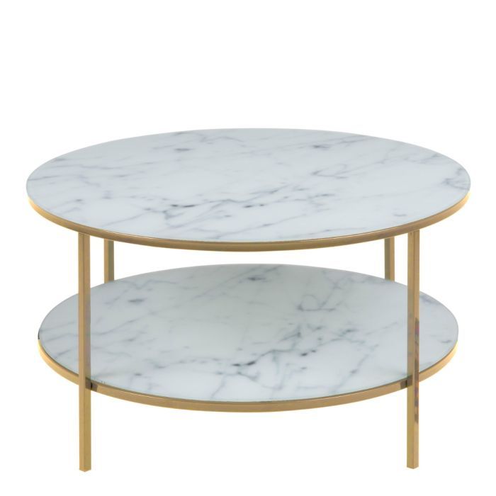 Alisma Round Coffee Table with Marble Effect Glass Top & Gold Legs