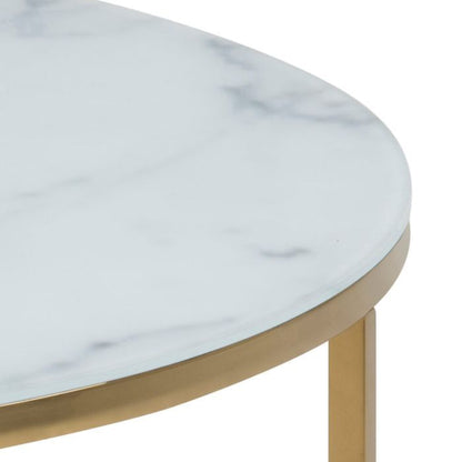 Alisma Round Coffee Table with Marble Effect Glass Top & Gold Legs