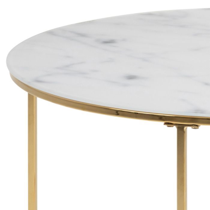 Bolton -A1 Round Coffee Table with White Marble Effect Glass Top & Gold Base