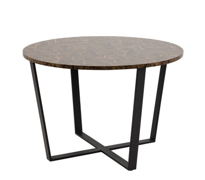 Amble Round Dining Table with Brown Marble Melamine Top & Black Legs