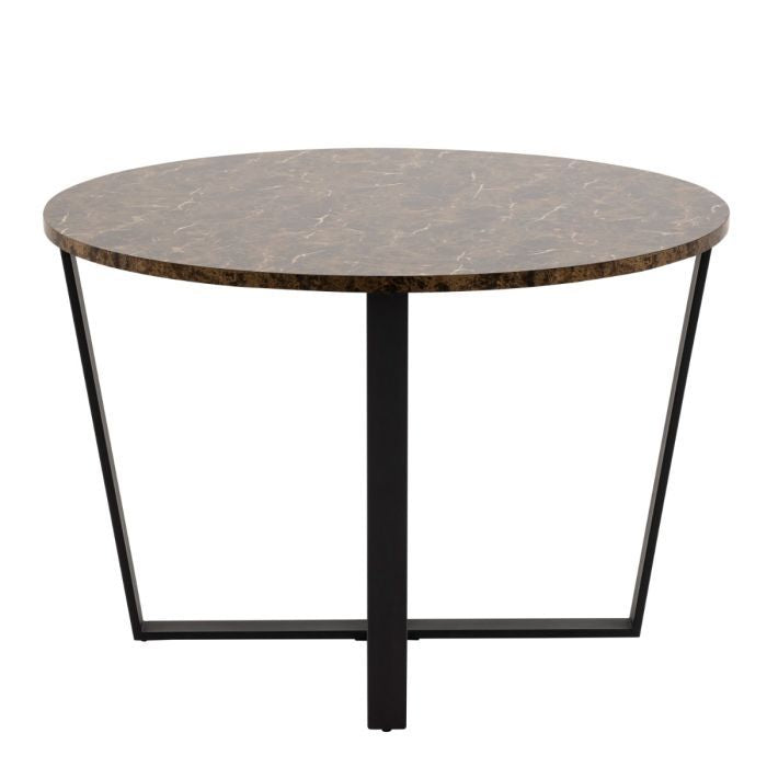 Amble Round Dining Table with Brown Marble Melamine Top & Black Legs