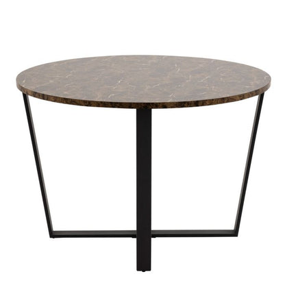 Amble Round Dining Table with Brown Marble Melamine Top & Black Legs