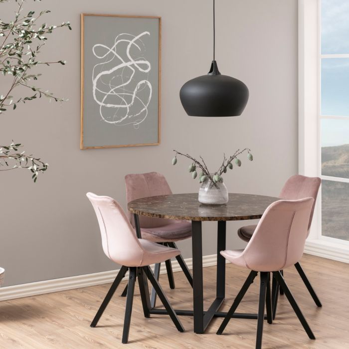 Amble Round Dining Table with Brown Marble Melamine Top & Black Legs