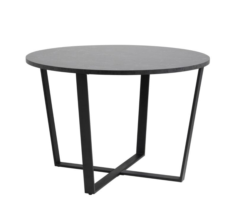 Amble Round Dining Table with Black Marble Melamine Top & Black Legs