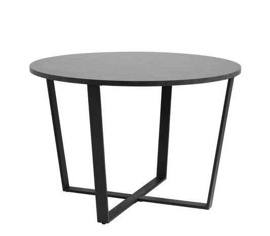 Amble Round Dining Table with Black Marble Melamine Top & Black Legs