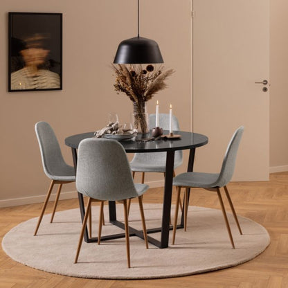 Amble Round Dining Table with Black Marble Melamine Top & Black Legs