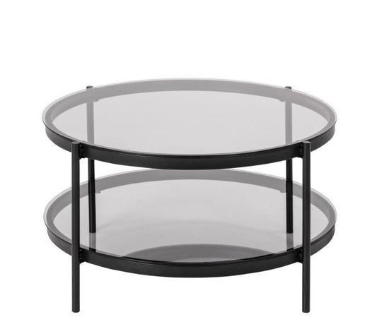 Bayonne Round Coffee Table in Black with Smoked Glass Top