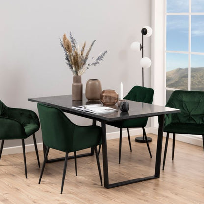 Amble Extending Dining Table with Black Marble Melamine Top & Black Legs