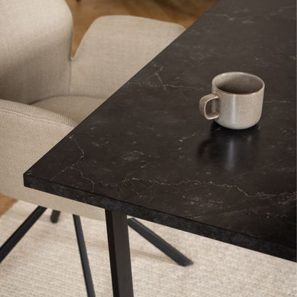 Amble Extending Dining Table with Black Marble Melamine Top & Black Legs