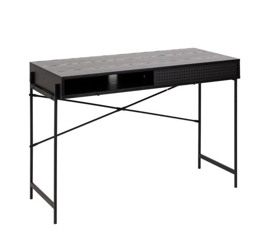 Angus Office Desk with Sliding Door in Black