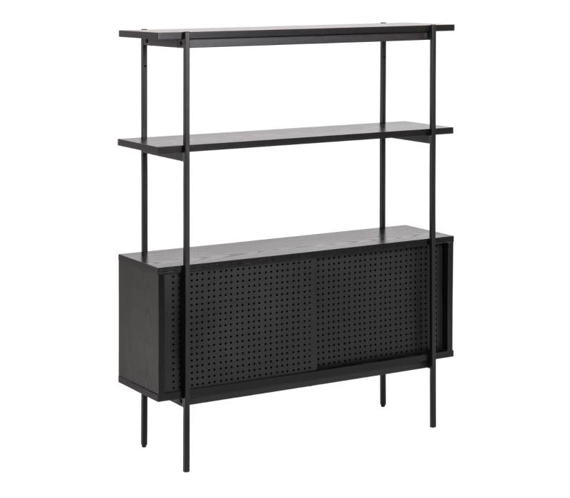 Angus Small Bookcase with 2 Sliding Doors in Black