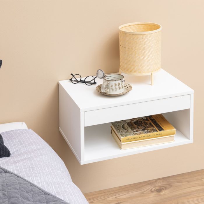 Cholet Square Bedside Table with 1 Drawer in White