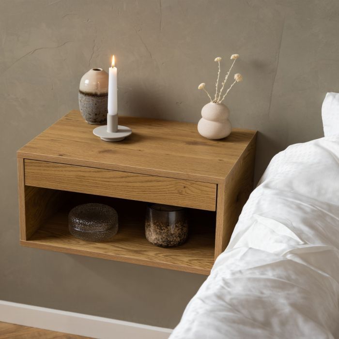 Cholet Square Bedside Table with 1 Drawer in Oak