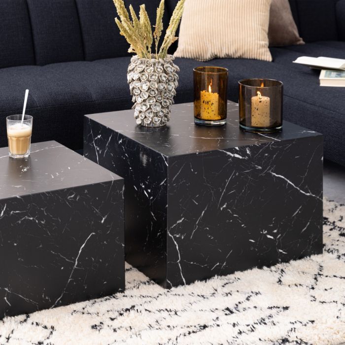 Dice Square Coffee Table Set in Black Marble Marquina