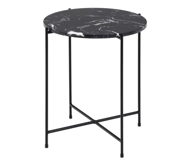 Avila Side Table with Black Polished Marble Stone 42x45cm