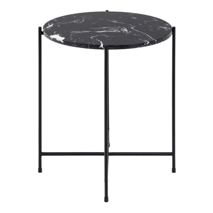 Avila Side Table with Black Polished Marble Stone 42x45cm