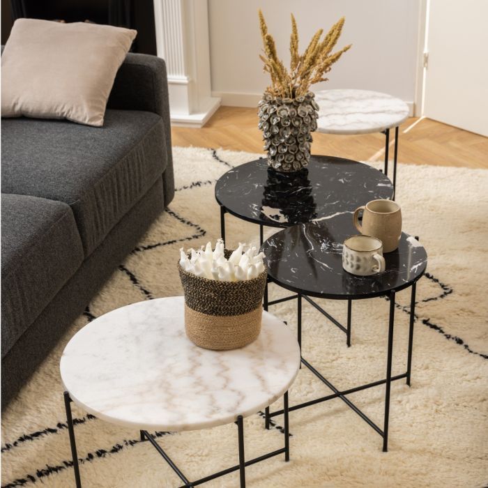 Avila Side Table with Black Polished Marble Stone 42x45cm