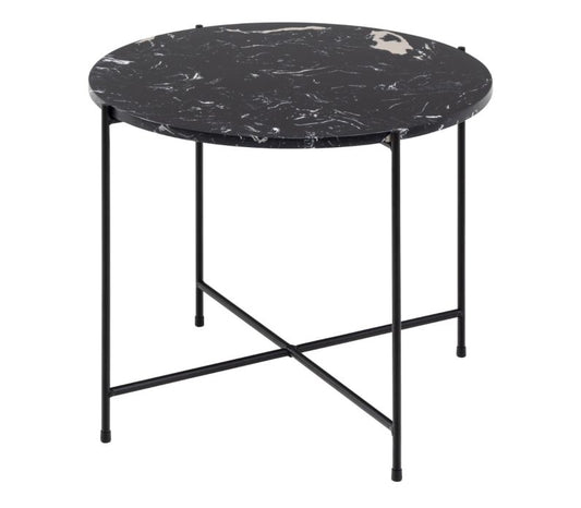 Avila Side Table with Black Polished Marble Stone 52x40cm