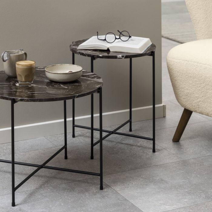 Avila Side Table with Brown Marble Top 42x45cm