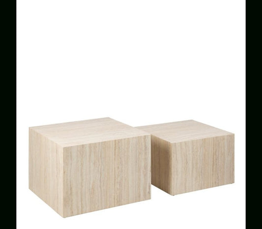 Dice Square Coffee Table Set in Light Travertine Effect