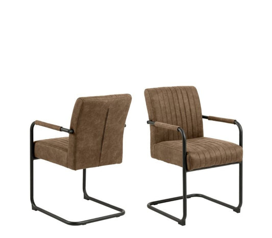 Adele Dining Chair in Light Brown Fabric Set of 2