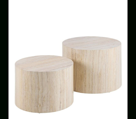 Dice Round Coffee Table Set in Light Travertine Effect