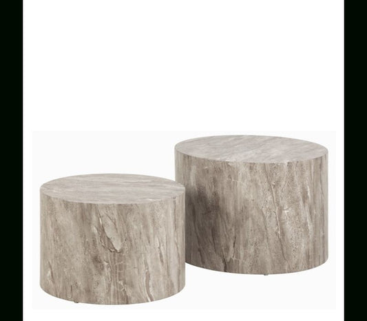 Dice Round Coffee Table Set in Grey Marble