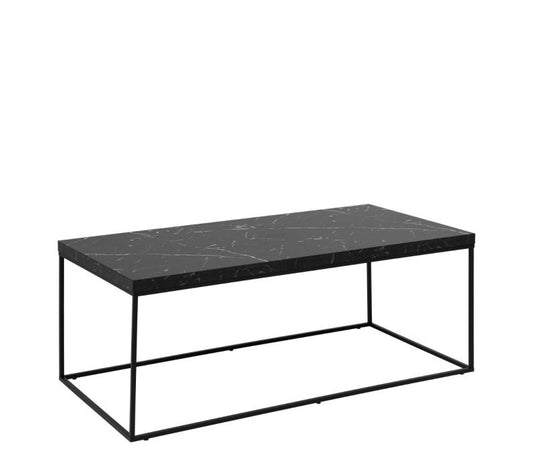 Barossa Coffee Table with Black Marble Effect Top & Black Steel Base 110x55x45cm