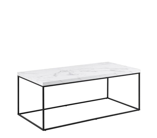 Barossa Coffee Table with White Marble Effect Top & Black Steel Base 110x55x45cm