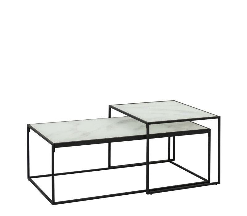 Bolton Coffee Table Set with White Marble Effect Glass Top & Black Legs