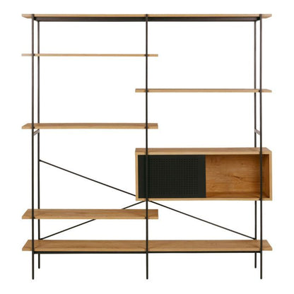 Angus Bookcase with 1 Sliding Door & 5 Shelves in Oak & Black