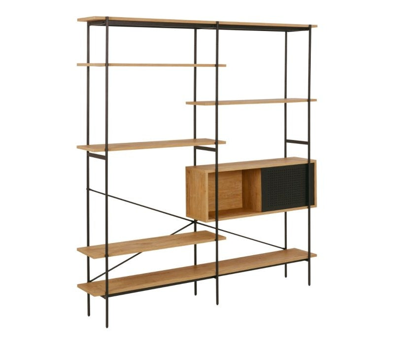 Angus Bookcase with 1 Sliding Door & 5 Shelves in Oak & Black