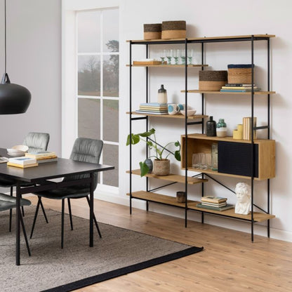 Angus Bookcase with 1 Sliding Door & 5 Shelves in Oak & Black