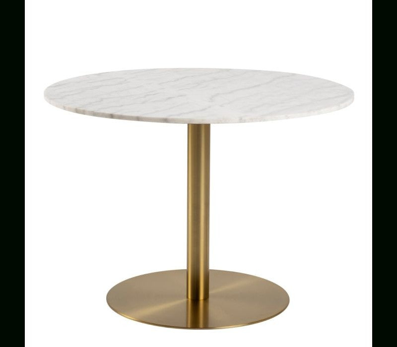 Corby Round Dining Table with White Polished Marble Top & Gold Base