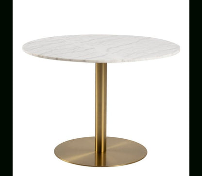 Corby Round Dining Table with White Polished Marble Top & Gold Base