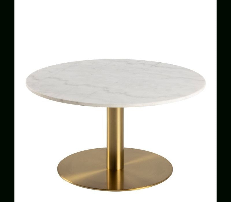 Corby Round Coffee Table with White Polished Marble Top & Gold Base