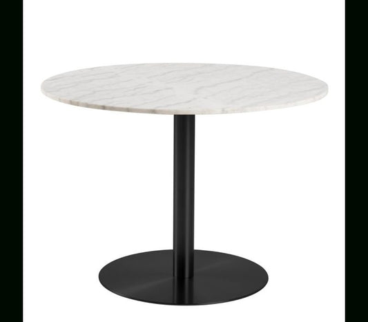 Corby Round Dining Table with White Polished Marble Top & Black Base