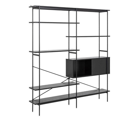 Angus Bookcase with 1 Sliding Door & 5 Shelves in Black