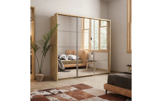 Arti Style 27 3 Sliding Door Mirrored Wardrobe 240cm Oak