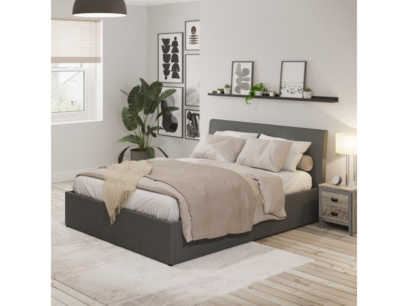 Ascot Grey Luxury Fabric Ottoman Double Bedstead