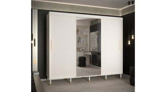 Mora White 3 Sliding Door Wardrobe 250cm Mirrored