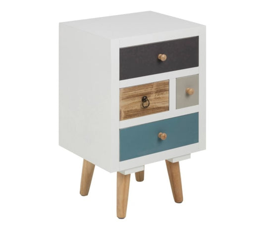 Thais White Shabby Chic Multi Coloured Bedside Cabinet with 4 Drawers